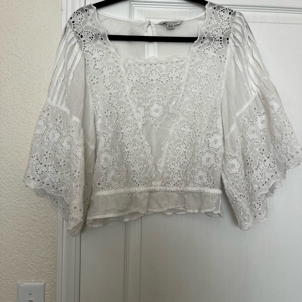 American Eagle Outfitters White Eyelet Blouse